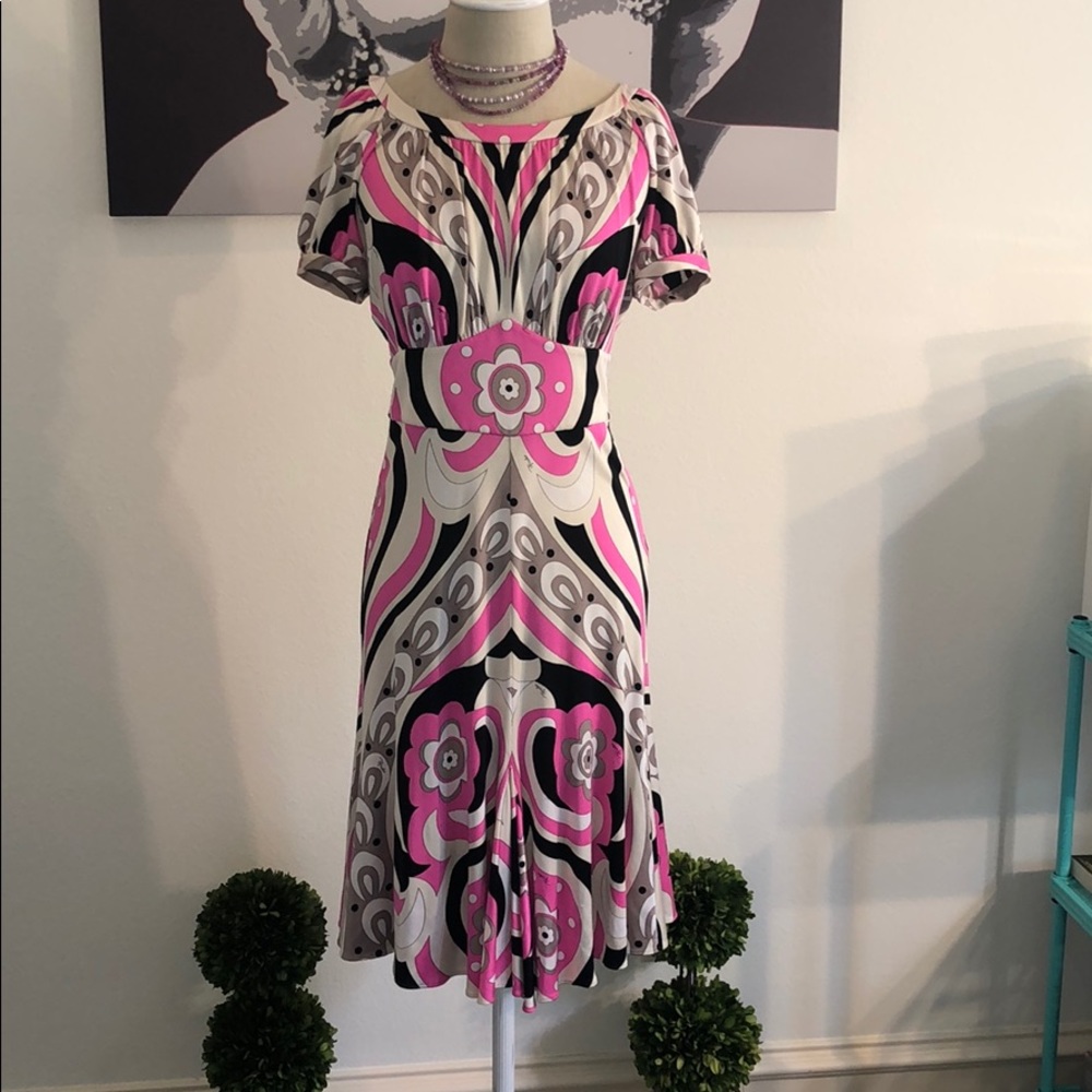 Emilio Pucci pink, cream, & black midi dress